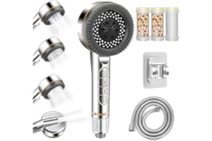 REETEE Soffione Doccia ad Alta Pressione, Doccino per Doccia con Filtro, 5 Modalità Spray Soffione Doccia Anticalcare, Shower Head con 1.5 M Tubo (grigio argento)