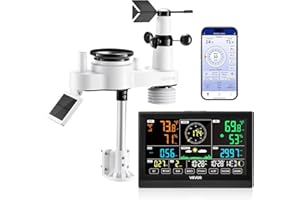 VEVOR Estación Meteorológica Wifi 7 en 1, con App, Pantalla VA de 190,5 mm, Sensor Solar Inalámbrico, Pluviómetro, Pronóstico del Tiempo, Velocidad del Viento, Temperatura, Humedad y Precipitación