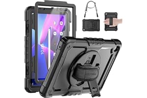 SEYMAC Coque pour Lenovo Tab M10 (3rd Gen) 10.1 Pouces 2022, Coque Antichoc Robuste avec Protecteur d'Ecran, Support Rotatif 360 Degrés/Dragonne, Bandoulière, Housse pour Lenovo Tab M10(TB-328), Noir