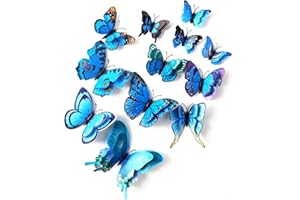 Jisrcha 60 Stück Schmetterlings-Wandaufkleber, 3D Schmetterling Deko, Wand Dekoration Schmetterlinge Fliegende Schmetterling Deko für Kinderzimmer Deko, Dekoration Curtains, Party, Weihnachtstag(Blau)