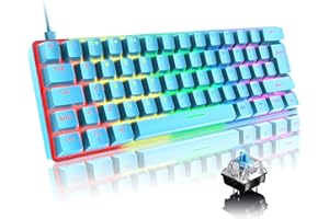 FELICON T60 UK Layout Przewodowa Klawiatura Do Gier, 60% Klawiatura Mechaniczna, Mini Compact Klawisze 62, 19 Rainbow LED Backlit Full Keys Anti-Ghosting Klawiatura do gier dla PC/Mac - Blue/Blue Switch