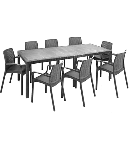 Set Giardino Tomaino Savana - Tavolo Allungabile Con 8 Sedie In Plastica, Bianco - Foto 6