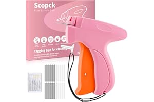 SCOPCK Stitch Gun for Clothes - Handheld Stitch Gun Quick Clothing Fixer - Tagging Gun - Includes 6 Needle, 1000 Black Fasteners & 1000 White Fasteners (Pink/Orange)
