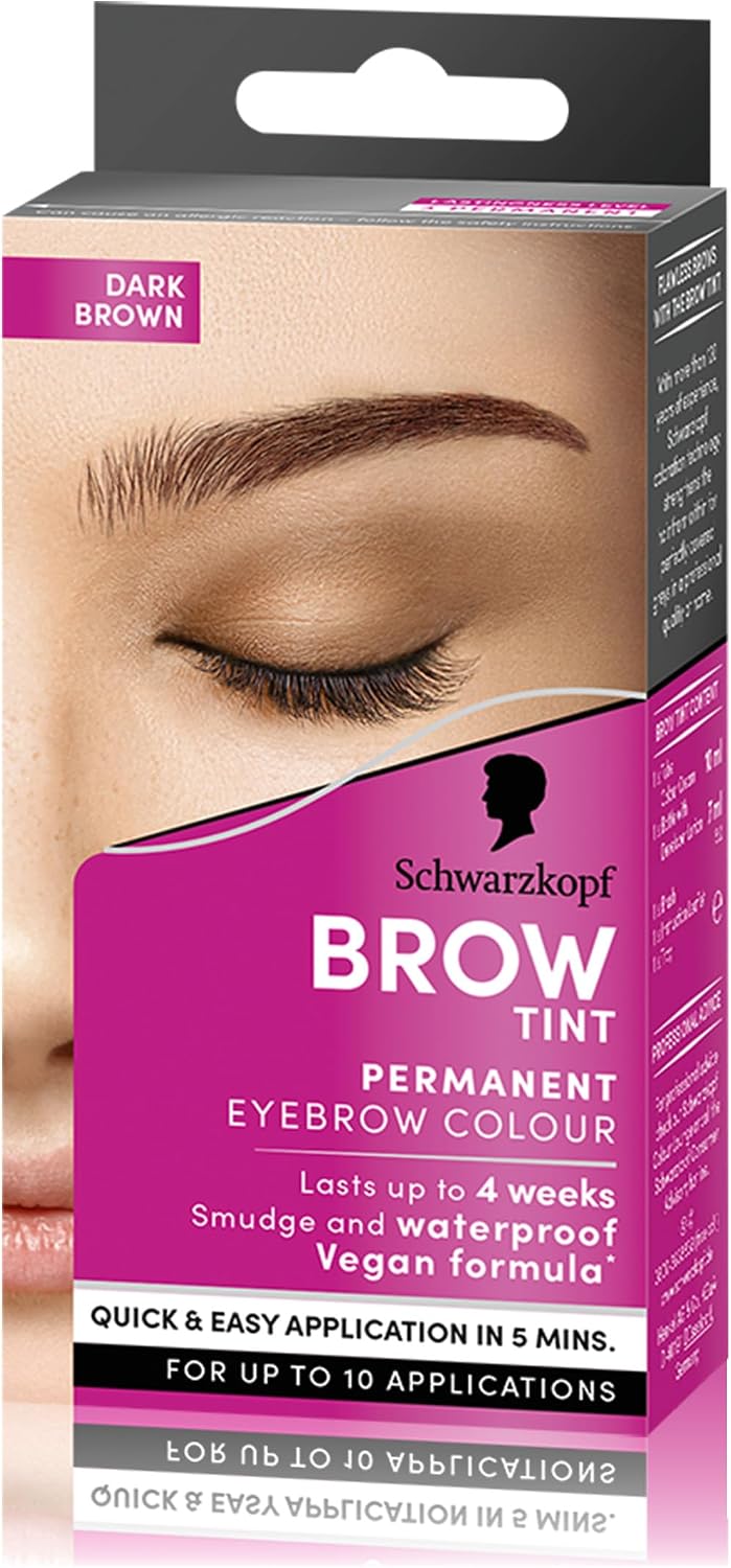 Schwarzkopf Brow Tint Dark Brown (10ml), Permanent Eyebrow Tint, Long-Lasting Intensity, Water- and Smudge-Proof, Easy Application Brow Tint for Up to 10 Applications, Vegan Formula