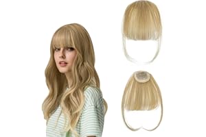 Wondsea Flequillo Francés,Flequillo a Clip 100% Cabello Humano Natural Extensiones Flequillo Templo,Flequillos Postizos,Templo Extensión Flequillo Clip para Mujeres,Clip de Flequillo(rubio natural)