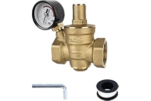 Regulador de presión de agua de 1 pulgada con manómetro: HOMURY DN25 reductor de presión de agua, regulador de presión de agua ajustable, reductor de presión de agua, 100% latón de alta dureza