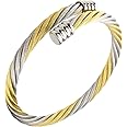 555Jewelry 2 Tone Adjustable Twisted Cable Wire Bangle Bracelet Cuff for Women & Men