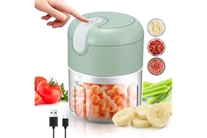 Jasfyee Hachoir Électrique 250ML, Mini Hachoir Coupe Oignon Automatique Acier Inoxydable 3 Lames, Hachoir Automatique Hachoir Legume Pour Lail, Viande, Fruit, Carotte, Saucisson (Vert)