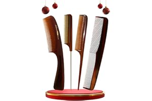 PROMETEA Pack de 4 Peines de Peluqueria Profesional Antitirones Color Carey – Peine Hombre y Mujer Fino, Corte, Peine Puas Anchas para Rizos y Texturizador – Hecho en España