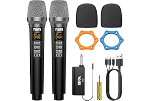YGiTK Wireless Microphone with Receiver UHF Professional Dual Wireless Microphone System, 2 x 30 Channels Handheld Microphone with 6-10 Hours Running Time for Karaoke, Family Parties, DJs, Weddings
