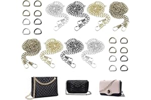YUAIOSN 8 Pezzi Catena per Borsa, Catene per Borse a Tracolla, Catena di Ricambio Borsa, Catena di Ricambio in Metallo, Catena Borsa Oro 120 cm con 16 Anelli a D per Borsa a Tracolla Portafogli Frizioni