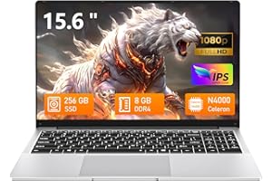 Tunhail PC Portable 15,6" FHD 1920×1080, Ordinateur Portable Win11 Pro, Celeron N4000, 8Go RAM, 256Go SSD, WiFi5 Double Bande, Bluetooth 4.2, Ultra-Fin léger, Webcam, USB, HDMI