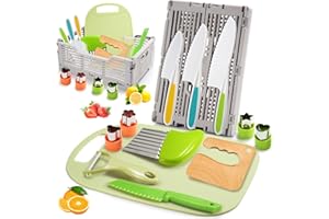 JoltJive Kids Knife Set for Chopping, Kids Cooking Set with Foldable Storage Box and Crinkle Cutter, Toys for 2 3 4 5 6 Year Old Boys Girls, Montessori Toys for Christmas Birthday Gifts