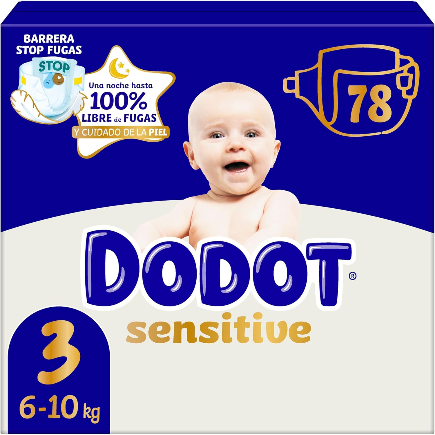 Dodot Sensitive Talla 3, 78 Pañales, 6kg-10kg, Hasta Una Noche 100% Libre De Fugas Y Cuidado De La Piel