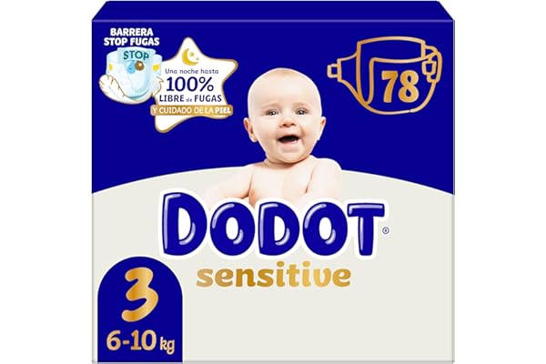 Dodot Sensitive Talla 3, 78 Pañales, 6kg-10kg, Hasta Una Noche 100% Libre De Fugas Y Cuidado De La Piel