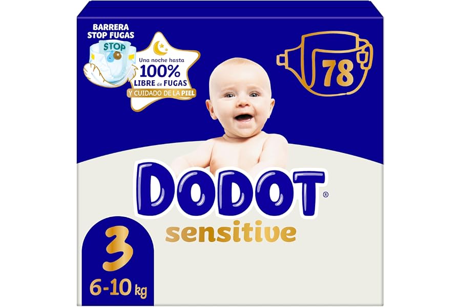 Dodot Sensitive Talla 3, 78 Pañales, 6kg-10kg, Hasta Una Noche 100% Libre De Fugas Y Cuidado De La Piel