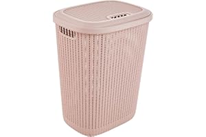 keeeper Cesta per biancheria in stile "effetto maglia", Coperchio integrato, Con fori di ventilazione, Plastica, 57 l, Arne, Rosa chiaro