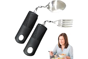 QSLKI 2PCS Posate Per Disabili, Stoviglie Piegabili, Maniglia In Gomma In Acciaio Inossidabile Resistente Agli Urti, Piatti Adattabili Piegabili Per Diete e Riabilitazione Per Anziani