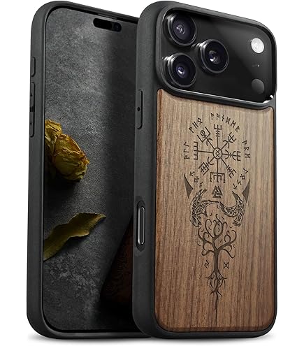 Carveit Magnetic IPhone 17 Pro Case Handmade Wooden Viking Design With MagSafe Support Wooden Phone Case Carveit Magnetic IPhone 17 Pro Case Handmade Wooden Viking Design With MagSafe Support Wooden Phone Case