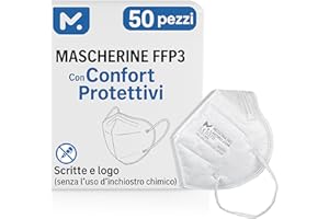 MEDICINADELLAVORO.COM 50 Mascherine FFP3 Certificate CE, Mascherina 5 Strati Senza Valvola, Maschera Facciale di Protezione da Polvere e Antiparticolato, Face Mask Protettiva Alta Efficienza di Filtraggio PFE≥99, 50 Pezzi