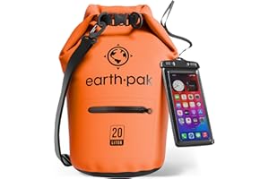 Earth Pak Bolsa Seca Impermeable de Serie Torrent para Kayak, canotaje, Senderismo, Camping y Pesca con Estuche para teléfono a Prueba de Agua (Naranja, 20L)