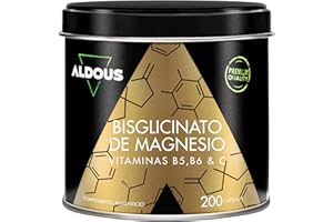 ALDOUS BIO Magnesio Bisglicinato – 200 Capsule – Vitamina C, B6, B5 – Magnesio Altamente Biodisponibile – Vitamine per la Stanchezza e l’Affaticamento – Ossa e Articolazioni, Muscoli – Magnesio Glicinato