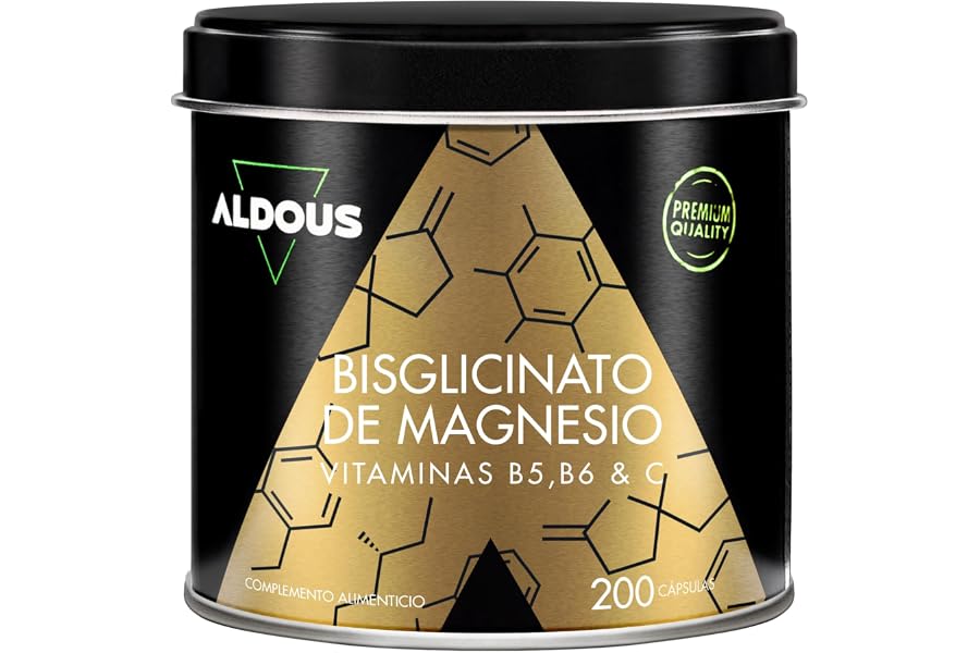 Magnesio Bisglicinato - 200 Cápsulas - Vitamina C, B6, B5 - Bisglicinato de Magnesio Alta Biodisponibilidad - Vitaminas para 