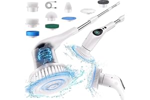DLD D L D Brosse de Nettoyage électrique sans Fil avec Bras d'extension réglable, 4 têtes de Nettoyage interchangeables, pour Salle de Bain, Baignoire, carrelage, Sol Blanc