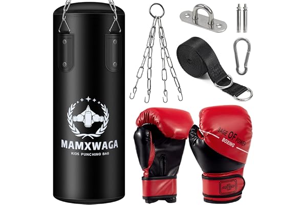 Mamxwaga Enfants Sac de Frappe Suspendu Non-Rempli, 2 FT Lourd Sac de Boxe avec Gants de Boxe 6oz, Set de Boxing du Junior pour 3-12 Ans