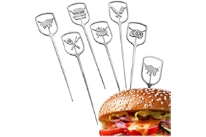 ‎ROBIN GOODS Robin Goods® 6x Burger-Spieße aus rostfreiem Edelstahl - Metallspieße mit breiter, ausgestanzter Grifffläche - Grill-Spieße - Servierspieße (06 Stück)