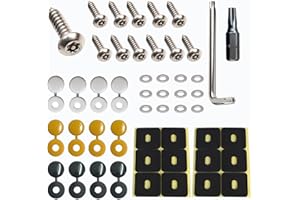 BSDYCL Anti Theft Number Plate Screws Fitting Kit, M4 Stainless Steel car number plate screws and Caps Set - Includes Black, White and Yellow Plastic Hinge Caps for Cars, Motorcycles, and Trucks