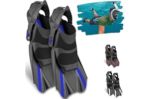 Khroom Aletas de esnórquel Ajustables Cortas con Bolsillo para Colgar Tallas 36 – 47, Aletas Cortas para Nadar Adultos, Mujeres y Hombres, Aletas de Buceo, Entrenamiento de natación