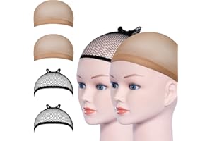 URAQT Nylonowa Siatka na Włosy, Rozciągliwa, Czarna i Beżowa Elastyczna Siatka na Perukę (4 szt.)