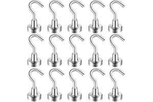 JEFFOUOO Magnethaken,15 Stück Magnet Haken,Super Starker Magnete mit Haken,8KG Klein Magnetische Haken Neodym Magnet Haken 16mm,Magnetischer Haken für Kühlschrankmagnet Küche Vorhänge Garage Handtuch Grill(15)