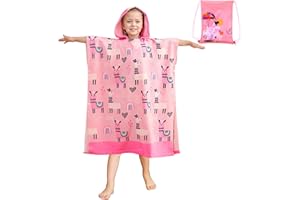 FILOWA Ponczo kąpielowe dla dzieci ręcznik kąpielowy z mikrofibry ręcznik plażowy z kapturem duży ręcznik ponczo różowy nadruk alpaki długi ręcznik plażowy 75 x 180 cm basen miękkie ręczniki dla 6-15