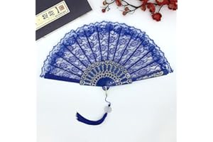 DUORIES Wachlarz ręczny, koronkowy, na wesele, styl vintage, składany, hiszpański wiktoriański, składany wachlarz do ochłodzenia latem, na wesela, urodziny, imprezę, Halloween, karnawał, do tańca, kolor