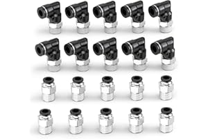 ERGAOBOY 10 pezzi gomito nero e combinazione diritta Tubo da 12 mm di diametro esterno x filettatura BSP da 3/8" Raccordi a innesto rapido pneumatici Push Lock