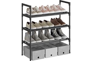 AcornFort® S-531 Étagère à Chaussures à 3 Niveaux, Range-Chaussure, Porte-Chaussure, Conception très Robuste,pour 9 Paires de Chaussures, 56 x 30 x 65 cm, pour entrée, Chambre à Coucher (Noir)