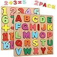 wgde toy Wooden Jigsaw Puzzles for 2 3 4 Year Old Kids with 20-piece Numbers and 26-piece ABC Alphabet - Best Early Education Recognition Toys (2 Pieces)