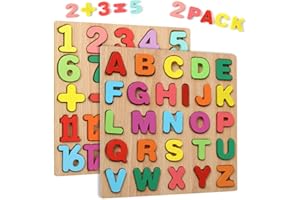 wgde toy Wooden Jigsaw Puzzles for 2 3 4 Year Old Kids with 20-piece Numbers and 26-piece ABC Alphabet - Best Early Education Recognition Toys (2 Pieces)