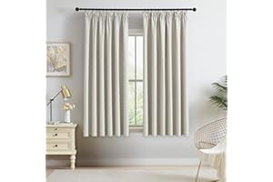 Beauoop Pencil Pleat Blackout Curtains for Bedroom 54 inch Drop Beige Curtains for Living Room Rod Pocket Light Blocking Thermal Insulated Drapes Window Treatment 2 Panels, W46 x L54