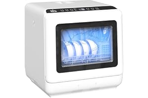HOMCOM Tabletop Dishwasher, Mini Countertop Dishwasher with Built-in 6L Water Tank, 6 Programs, Touch Control, LED Display, 4 Place Settings, Dual Water Supply and Air Drying Function, White
