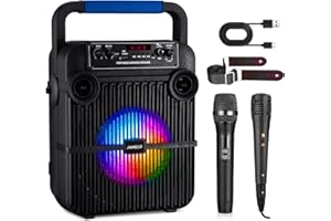 JAMELO Karaoke Maschine mit 2 Mikrofonen, Bluetooth Lautsprecher mit Lichteffekte, PA Anlage Unterstütz TF-Karte/USB/AUX IN, Karaoke Maschine System für Party/Meeting/Hochzeit/Home KTV Geschenk
