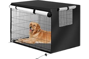 AILA Dog Crate Cover, Waterproof Crate Covers For Dog Cages, Silver Coated Oxford Cloth Dog Cage Cover with 1 Zipper Door and Breathable Window for 42 Inch Dog Crate Indoor Outdoor Protection(Only Cover)