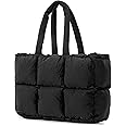 Herald Puffer Tote Bag for Women, Large Quilted Puffy Handbag Lightweight Winter Down Padding Lattice Satchel Purse (Black), Black, Large