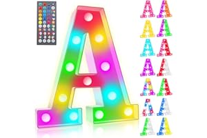 ROMULI Colorful LED Marquee Letter Lights with Remote, RGB Light Up Letters, 34 Colors Changing Battery Powered Letter Lights Gift for Wedding Birthday Party Halloween Christmas Home Decor, LED Letter A