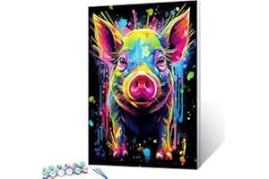 Tucocoo Kit de pintura de cerdo graffiti por números, lienzo de 16 x 20 pulgadas, pintura al óleo para adultos con pinceles y pigmento acrílico, imágenes coloridas de animales lindos negros para