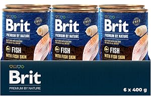 Brit Premium by Nature våtfoder för vuxna hundar, fisk med fiskhud, komplett mat, 6 x 400 g