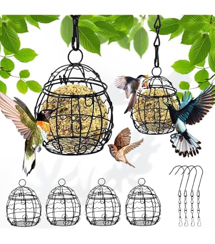 4 Mangeoires à Oiseaux Métalliques Suspendues - Pour Boules De Graisse Et Suif - Jardin Extérieur