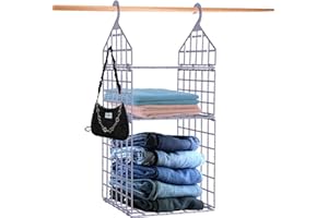 HGYZE Scaffale pensile con 3 Scomparti, Mensole Guardaroba da Appendere in Plastica, Heavy Duty Appeso Armadio cassettiera Tasche per Maglioni, Scarpe, Accessori, Pieghevole Storage Box, Blu